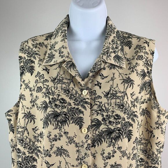 EP Pro Golf Shirt sz Large L Button Front Sleeveless Beige Bird Pattern Scene - Picture 2 of 8